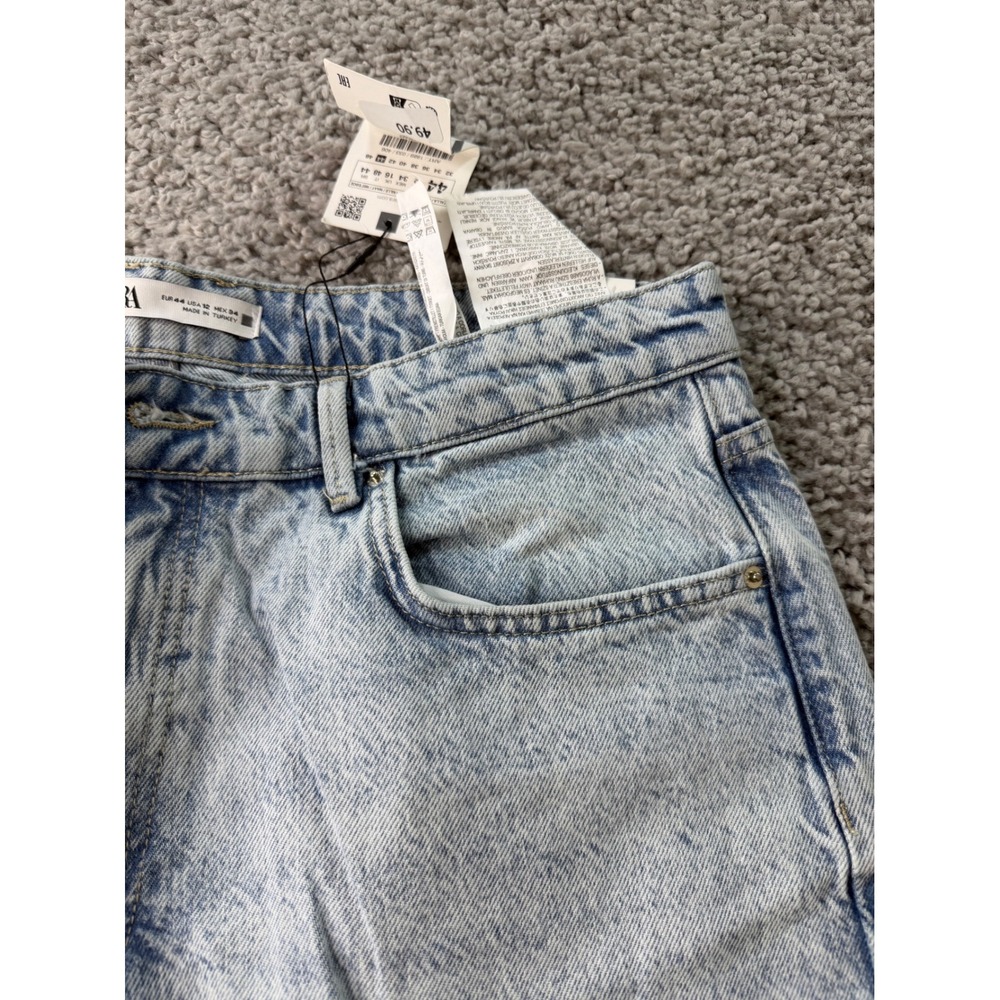 NWT Zara High Rise Straight Long Length Jeans Light Wash Acid Denim Size 12 EUR - Picture 5 of 10